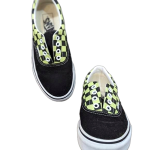 Vans, lime green and white checkered shoes, unisex size w 6, m 4.5
